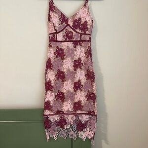 Lulu's Pink and Burgundy Lace Dress